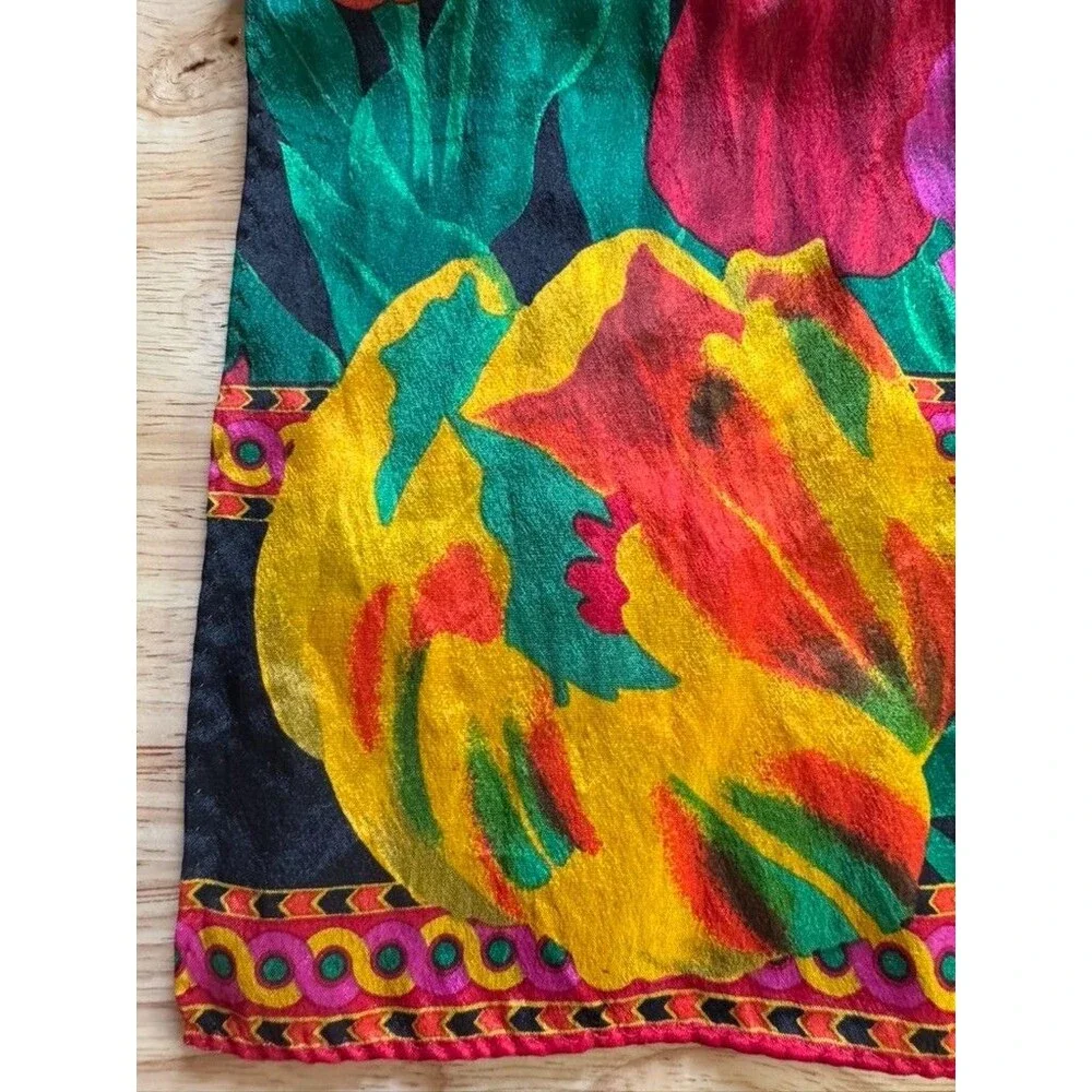Vintage 1989 Liz Claiborne 100% Silk Scarf Bold Abstract Floral Jewel Tone 52x10